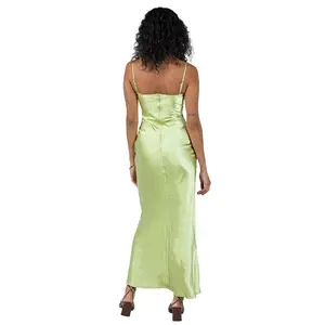 Custom Bohemian Maxi Linnen Katoenen Jurk Kledingstuk, Fabriek Womens Vneck Korte Mouw Linnen Jurk/