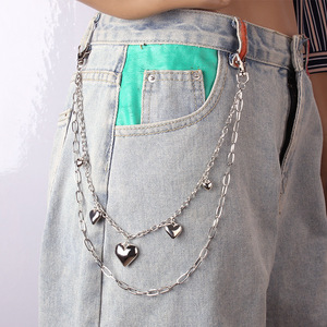 Heart-Shaped Double Layered Pants <b>Chain</b> Zinc Alloy <b>Waist</b> <b>Chain</b> For Daily Wear Unisex Hip Hop Style - Product Image 5