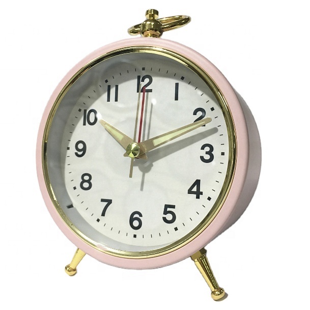 Exquisite Round Quartz Colorful Analog Metal Alarm Clock With Stand
