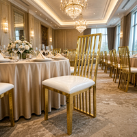 Chaise de mariage à dossier haut en or avec assise rembourrée blanche, chaise de banquet en acier inoxydable pour hôtel, fête, cérémonie