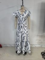 Vestido Largo Sexy con Estampado y Volantes, Cuello en V, Ajustado, Nueva Colección Primavera-Verano, Gran Venta
