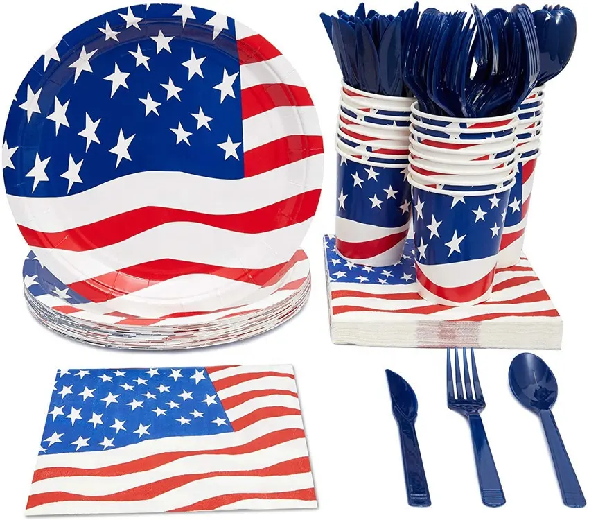 Forniture per feste patriottiche tovaglioli da tavola usa e getta piatti di carta tazze tovaglioli per il giorno delle elezioni del 4 luglio Decor