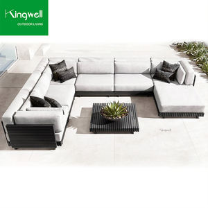 أثاث خارجي فاخر من الألومنيوم مقاوم للعوامل الجوية، طقم أريكة على شكل حرف L للفنادق والفيلات والحدائق والساحات - Product Image 1