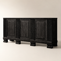 Buffet d'appoint en bois massif cannelé de luxe en chêne noir à 3 portes pour salle à manger d'hôtel et rangement domestique