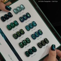Nouvel ensemble de vernis gel UV œil de chat vert turquoise 10 couleurs - Végan, non toxique, longue tenue pour salon professionnel et nail art DIY