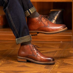 Botas de Trabajo para Hombre de Talla Grande, Botas Cortas Impermeables, Elegantes y Casuales para Caminar al Aire Libre, con Aumento de Altura, de Cuero Genuino para Otoño - Product Image 4