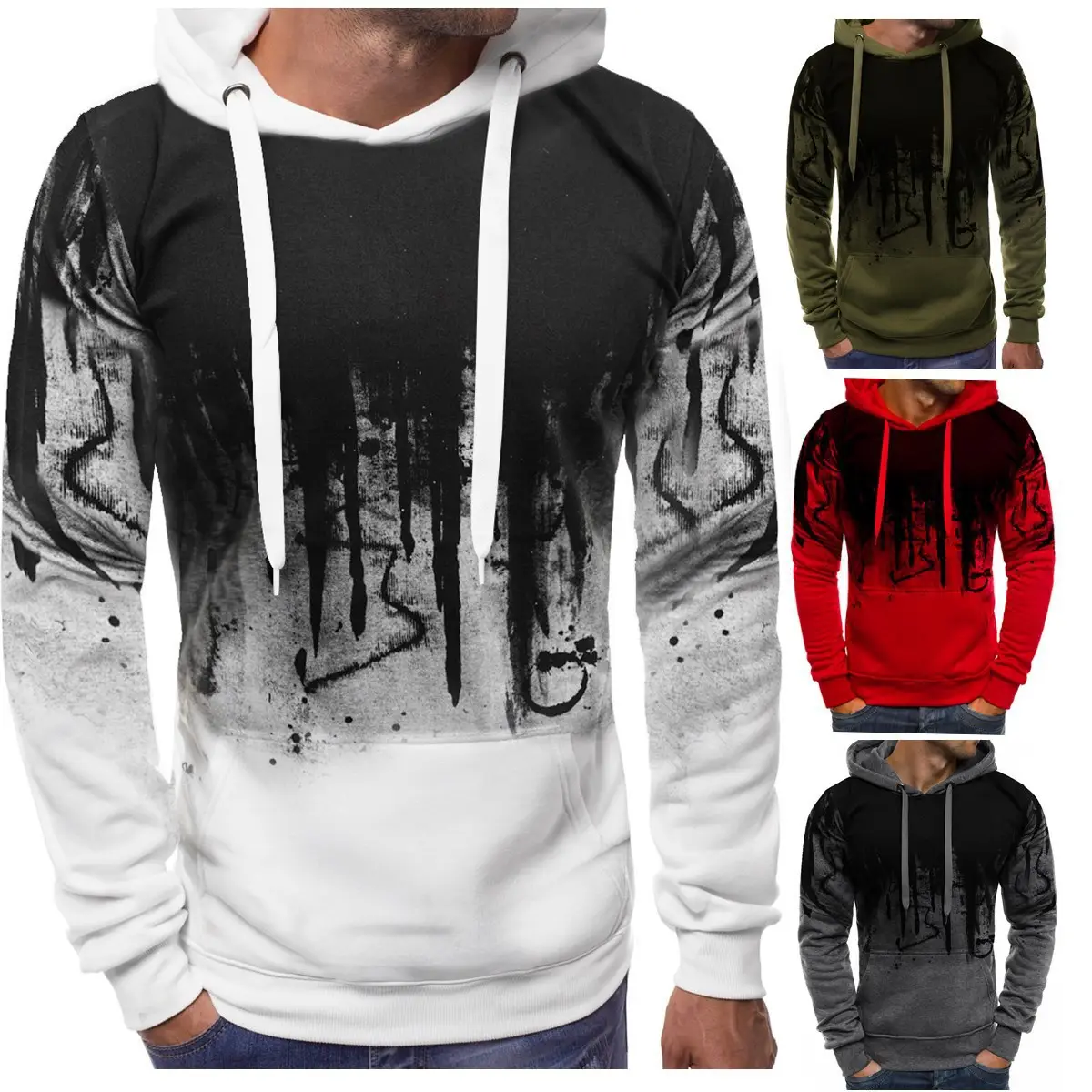 Mens Sports Hoodies Casual Slim Camouflage Sweatshirts Streetwear Male Fashion Sports Pullover Outwear Coat Clothing