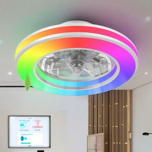 New 16.5 Inch DC Motor 6-Speed LED Smart <b>Ceiling</b> Fans with Rotation Readable LED Lamps <b>Remote</b> <b>Control</b> RGB <b>Light</b> for Living Room - Product Image 6