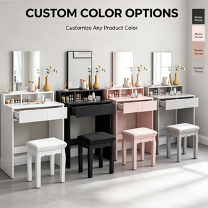 Coiffeuse moderne rose pour chambre à coucher, réglable en MDF, avec miroir LED diamanté amovible - Product Image 3