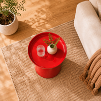 Table basse ronde moderne rouge brillante avec plateau, design en acier, meubles de salon