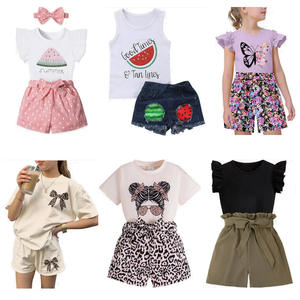 Nouvel ensemble imprimé pour enfants, motif dessin animé, manches courtes, en tissu mélangé polyester-coton, tailles variées, été, en promotion, prix bas - Product Image 1