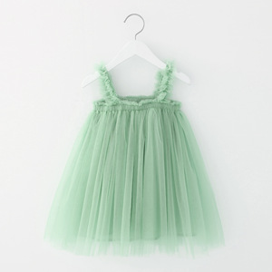 Nouvelle robe de princesse en tulle pour filles de 1 à 6 ans, design estival, couleur unie, dentelle, sans manches, bretelles fines, robe de fête - Product Image 5