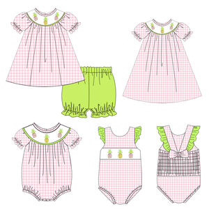 Smocked abbigliamento per bambini vestiti estivi per bambini vestiti per bambini vestiti per bambini con fratelli Set di Crab Beach ricamo per bambina abbigliamento con grembiule - Product Image 3