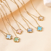 Chaîne de clavicule en or 18 carats, trèfle à quatre feuilles double face en nacre, best-seller transfrontalier, tendance pour femme