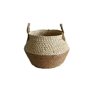 L0698 Factory Natural Multi Flower Plant Pots Straw Woven Sea grass Belly Storage Basket For Household Decor