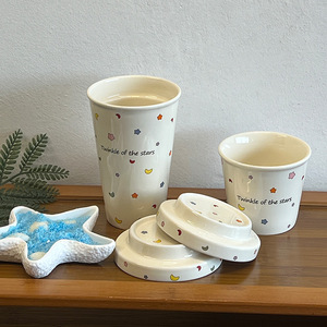 Nuevo Producto: Taza de Café con Estampado de Estrellas y Luna, Taza de Viaje de Cerámica sin Asa con Tapa - Product Image 3