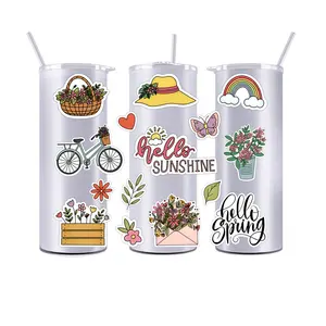 Bonjour printemps soleil 20OZ UV DTF gobelet droite Wrap transfert autocollants étiquette personnalisée bricolage Durable étanche Logo été voyage