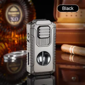 5-in-1 휴대용 금속 다기능 라이터 3 불꽃 내장 V-컷 시가 커터 - Product Image 5