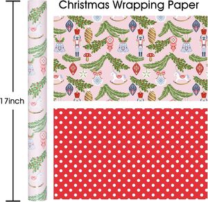 Papel de regalo navideño con diseño de unicornio y bastones de caramelo, recubierto de aluminio rosa, con estampado de puntos rojos en ambos lados, personalizable. - Product Image 2
