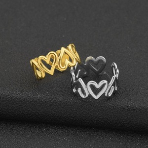 2026 Simple Popular Design Stainless Steel Hollowed Out Love Heart <b>Ring</b> Women's <b>Adjustable</b> <b>Rings</b> Fashion Jewelry For Daily Wear - Product Image 4