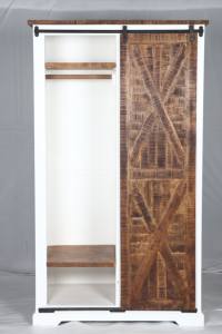 Armario Muro con Puertas Corredizas de Madera Natural y Blanca, con Estantes y Cajones de Almacenamiento - Product Image 2