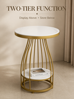 Table basse moderne en pierre frittée, directement de l'usine, avec cadre en fer courbé couleur or champagne et étagère de rangement inférieure, mobilier de salon
