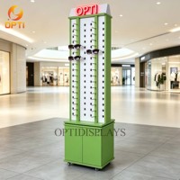 Bright Yellow OPTI Rotating Eyewear Display Stand with Lockable Storage & LED Logo