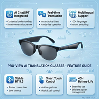 Lunettes de soleil intelligentes sans fil unisexes avec micro et haut-parleurs intégrés, commande tactile, assistant vocal, traduction IA en temps réel, étanches IPX-4