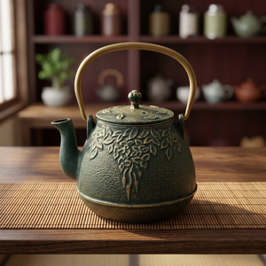 Traditional Chinese Metal Tea <b>Kettle</b> With Lid <b>Green</b> Leaf Design Metal Handle Water Pot - Product Image 6