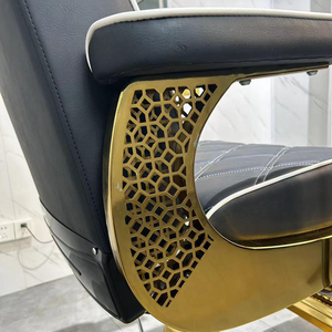 Fauteuil de coiffure haut de gamme avec structure métallique durable, base dorée, pivotant à 360°, en cuir PU de luxe - Product Image 5