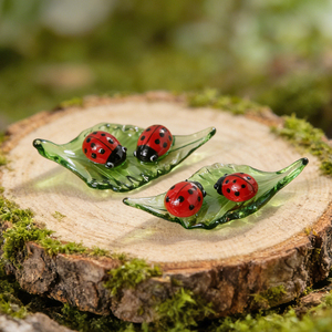 Adornos de Vidrio de Murano Hechos a Mano con Forma de Hojas y <span class=keywords><strong>Coccinella</strong></span> <span class=keywords><strong>Septempunctata</strong></span>, Ideales para Micro-Paisajismo y Jardinería - Product Image 1