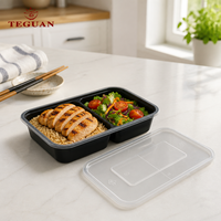 Boîte à lunch bento moderne jetable en plastique TeGuan, multi-compartiments, qualité alimentaire, 18 oz/500 ml, couvercle micro-ondable, noir/transparent