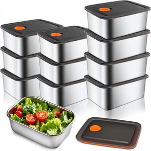 Boîtes de conservation alimentaire en acier inoxydable avec couvercles étanches, boîte à lunch bento de 16 oz pour adultes, réutilisable, lavable au lave-vaisselle, préparation des repas en déplacement - Product Image 1