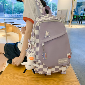 Mengtubg Student Backpack 15 Inches Large Capacity Checkerboard Pattern Girls School Backpack With Zipper Pocket Summer 2023 - Product Image 3