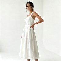 Robe midi plissée blanche sans manches à col carré et dos nu pour femme, taille froncée, style décontracté pour la plage