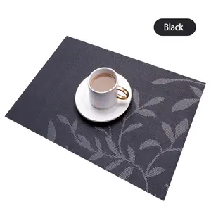 YIDIAN High Quality Woven PVC Placemats for Dining Table Leaf Pattern Black for Dining Table Decoration for Hoteland Restaurant