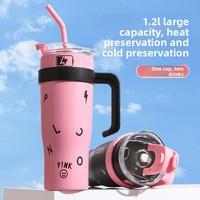 Nouvelle tasse isotherme en acier inoxydable noir et rose avec poignée et paille, 40 oz, pour voiture, cadeau, isolation 6-12h