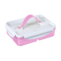 Boîte à lunch bento rose 1000 ml mignonne pour enfants avec poignée, fermeture latérale, 4 compartiments, sans BPA, hermétique, étanche, compatible lave-vaisselle