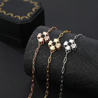 Platin 925 Sterling Silber Moissanit Vierblättriges Kleeblatt Perlenarmband als Geschenk für Kinder