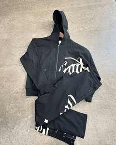 Tuta da Jogging Streetwear Vintage da <span class=keywords><strong>uomo</strong></span> con chiusura a cerniera in cotone 100% ricamata pantaloni sportivi con cappuccio larghi <span class=keywords><strong>oversize</strong></span> - Product Image 2