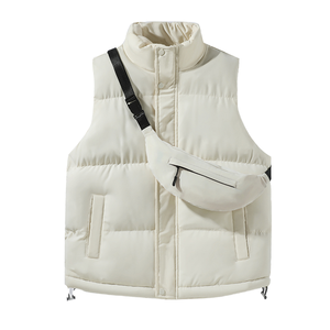 Gilet matelassé court sans manches à col montant, avec logo personnalisé, en polyester, grande taille, pour le streetwear, avec sac messager - Product Image 1