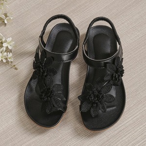 Women Floral Lace Clip Toe Flat <b>Sandals</b> <b>Elastic</b> Ankle Strap Soft Insole Non Slip Sole Summer Beach Daily Walking Casual Shoes - Product Image 5