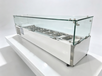 Table de préparation réfrigérée commerciale en acier inoxydable pour salades et pizzas, avec refroidissement direct, vitrine à salades de fruits et plateau en verre