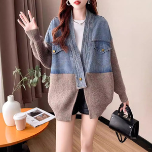Z6800 - Nouveau cardigan en denim patchwork tendance 2026 pour femmes, <span class=keywords><strong>pull</strong></span> ample décontracté - Product Image 6