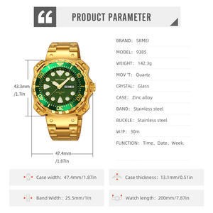 SKMEI 9385高級時計ステンレス鋼ビジネスドレスアナログクォーツウォッチデートデー防水発光メンズリストウォッチ - Product Image 3