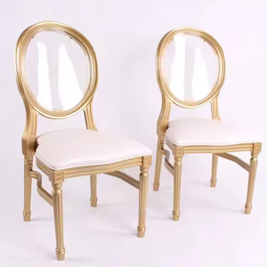 <span class=keywords><strong>Chaise</strong></span> de salle à manger empilable élégante et moderne <span class=keywords><strong>avec</strong></span> dossier ovale transparent et assise <span class=keywords><strong>en</strong></span> PU blanc, structure dorée, mobilier robuste pour la maison, idéale pour les mariages et banquets - Product Image 2