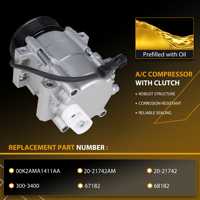 AC Compressor for Clutch Compatible for 2006-2010 DODGE RAM 1500,RAM 2500,RAM 3500,RAM 4500,RAM 5500,2500,3500
