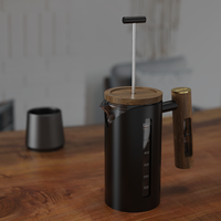 Cafetière à piston de luxe moderne à double paroi en acier inoxydable 304 de qualité alimentaire et verre borosilicate, avec poignée en noyer, en forme de sablier, livrée en coffret cadeau