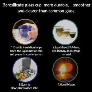 Doppelwandiger Glas becher benutzer definiertes Logo mund geblasen Double Wall Clear Boro silicate Glass Cup