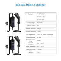 Chargeur de voiture électrique portable de niveau 2, 9 kW, 40 A, SAE J1772 Type 1